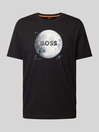 BOSS Orange T-shirt met motief- en labelprint, model 'Moon' Zwart - 2