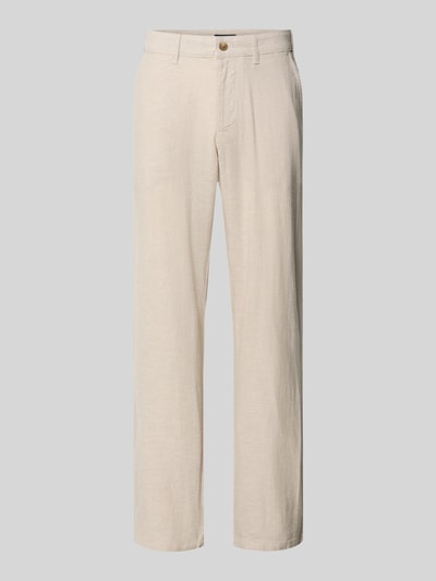 Produktfoto, Hose aus Leinen-Viskose-Mix mit Eingrifftaschen von Christian Berg Men, beżowy, krój regular fit, Szerokość w rozmiarze 50: 47 cm, długość nogawki wewnętrznej 78 cm, struktura lekko fakturowana