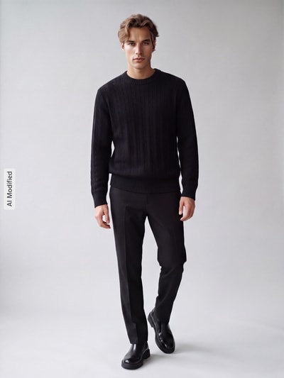 Selected Pullover mit Zopfstrickstruktur Black 1