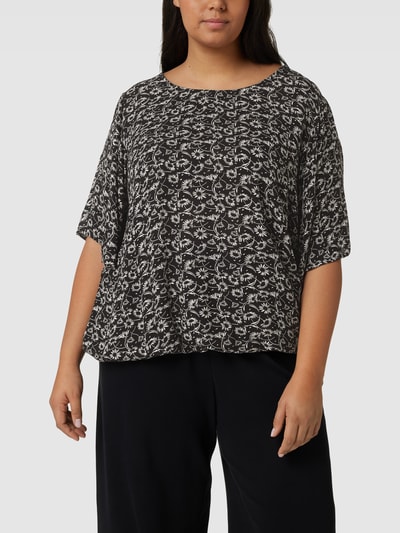 KAFFE Curve PLUS SIZE blouse met all-over motief, model 'Riona Ami' Zwart - 4