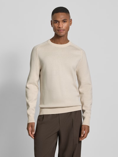 BOSS Regular fit gebreide pullover van een mix van katoen en scheerwol, model 'HIDONEO' Offwhite - 4