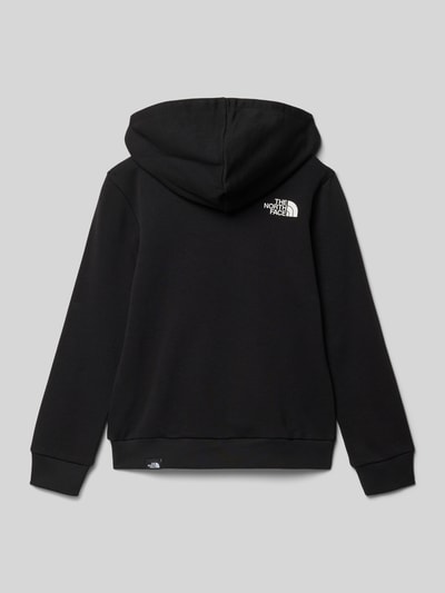 Produktfoto, schwarzer Regular Fit Hoodie mit Logo-Print von The North Face aus Baumwoll-Mix, elastische Abschlüsse, Känguru-Tasche.