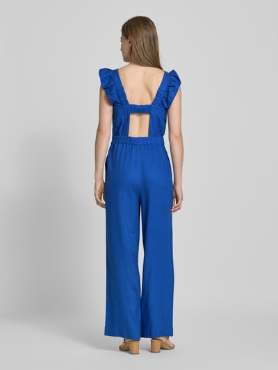YAS Loose fit jumpsuit van een mix van viscose en linnen, model 'ISMA' Koningsblauw - 5