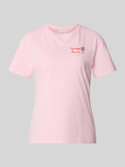 Produktfoto, T-Shirt mit Motiv- und Statement-Stitching Modell 'EMILIE' von MC2 Saint Barth in zartem Rosa, Rundhalsausschnitt, Reine Baumwolle, Regular-Fit