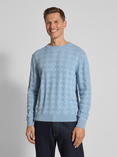 HUGO Gebreide pullover met ribboorden, model 'Sargyle' Lichtblauw - 4