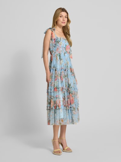 LACE & BEADS Cocktailjurk in laagjeslook met smokdetails Lichtblauw - 1