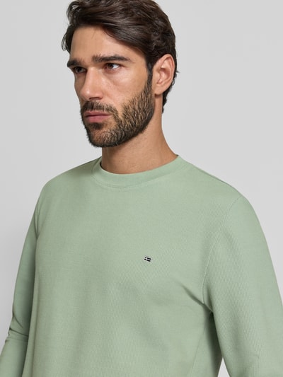 Christian Berg Men Shirt met lange mouwen, structuurmotief en ronde hals Rietgroen - 3