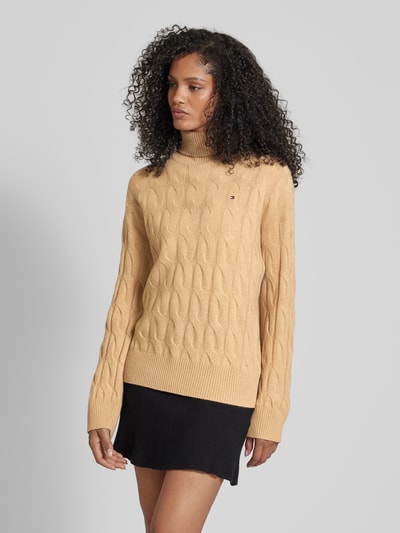 Tommy Hilfiger Sweter z dzianiny z golfem Camel 4