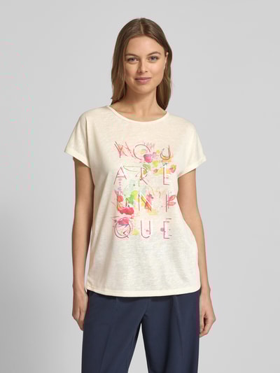 Christian Berg Woman T-shirt z prążkowanym okrągłym dekoltem Złamany biały 4