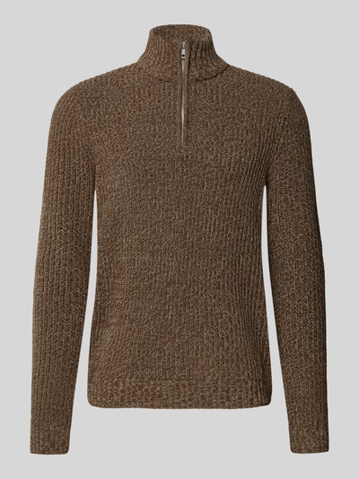 Only & Sons Regular fit schipperstrui met korte ritssluiting, model 'JOIN' Middenbruin - 2