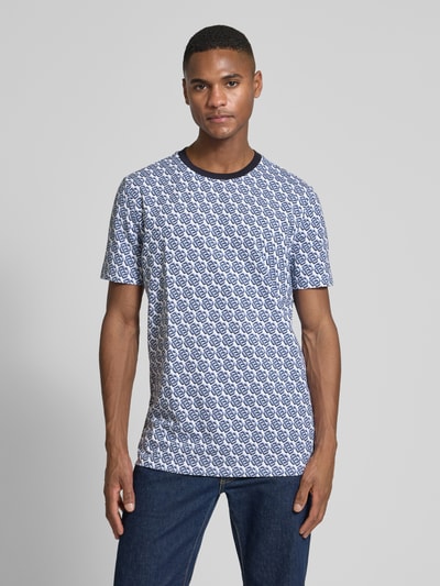 Christian Berg Men T-Shirt mit geripptem Rundhalsausschnitt Jeansblau 4