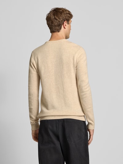 Blend Sweter z dzianiny z prążkowanymi wykończeniami model ‘BRANKO’ Beżowy melanż 5