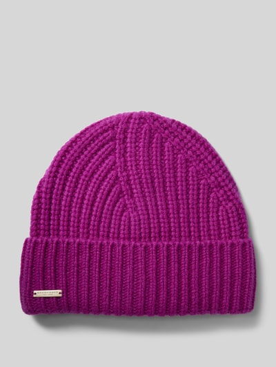 Seeberger Czapka beanie z czystego kaszmiru z detalem z logo Purpurowy 1