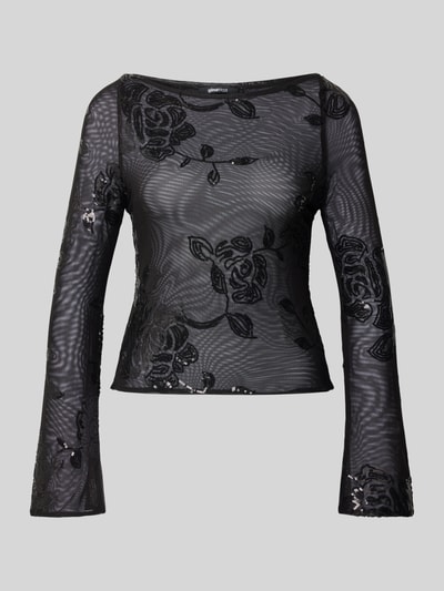 Gina Tricot Slim Fit Longsleeve mit floralem Pailettenbesatz Black 2
