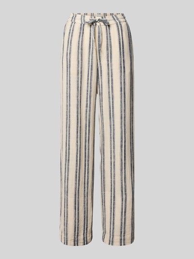 Produktfoto, Wide Leg Pants aus viscosemix mit linnen en viscose, model 'LACEY' van Mustang, wide leg fit, trekkoord, steekzakken, achterzak, bandwijdte maat 36: 40 cm, binnenbeenlengte maat 36: 80 cm, dames, verticale strepen, lichte en donkere tinten, gladde lichte stof