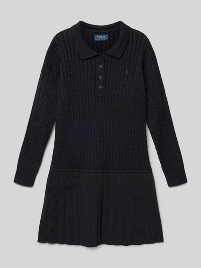 Polo Ralph Lauren Teens Gebreide jurk met kabelpatroon en platte kraag Zwart - 1