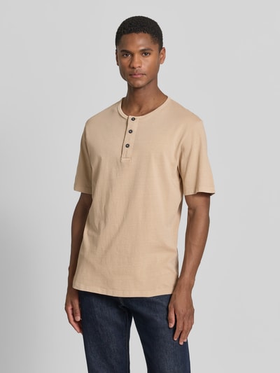 JACK & JONES Premium T-Shirt mit Rundhalsausschnitt und Knopfleiste Beige 4