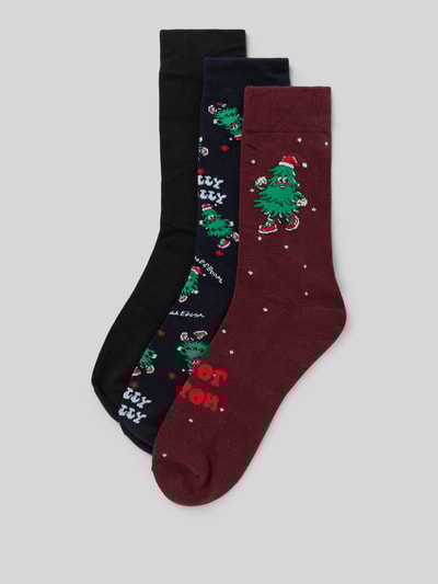 Jack & Jones Socken mit Motiv-Stitching Modell 'Jolly' im 3er-Pack Bordeaux 1