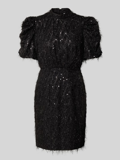 Produktfoto, Minikleid mit Pailettenbesatz Modell 'ILZA' von YAS, Schwarz, Stehkragen, kurze Ärmel, tailliert, strukturierte Oberfläche