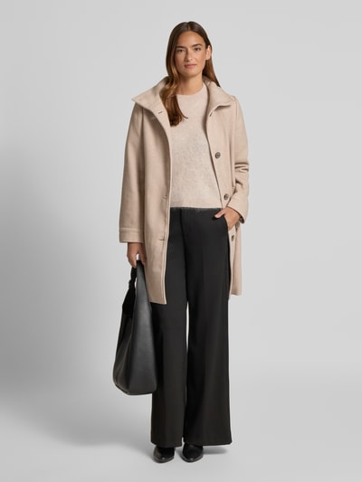 Tom Tailor Regular fit wollen lange jas met visgraatmotief Beige - 1