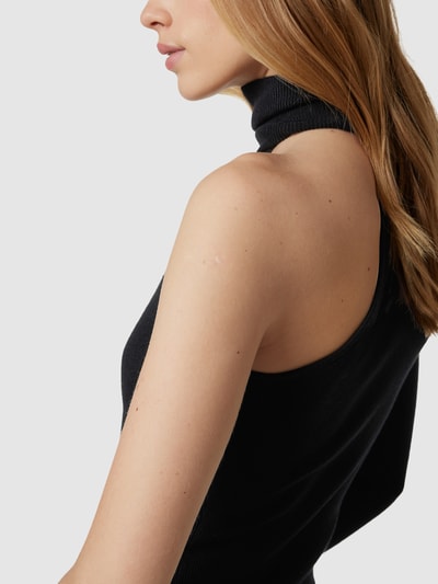 Bardot Jurk met one shoulder-bandjes, model 'ASYMMETRIC' Zwart - 3