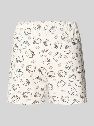 Produktfoto, Regular Fit Pyjama-Shorts mit Allover-Motiv-Print von Jake*s Casual, weiße Baumwolle, elastischer Bund, rosa und graue Muster