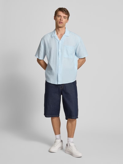 Only & Sons Relaxed Fit Freizeithemd aus Baumwoll-Leinen-Mix Modell 'CAIDEN' Hellblau 1