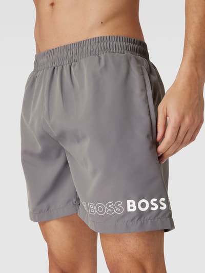 BOSS Badehose mit Label-Print Modell 'Dolphin' Mittelgrau 3