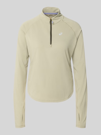 Produktfoto, Longsleeve mit Troyer-Kragen Modell 'NAGINO' von ASICS TIGER in Beige, reflektierender Logo-Print, Raglanärmel, Regular Fit