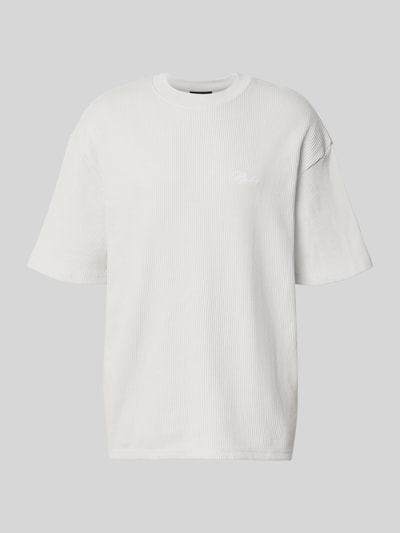 Produktfoto, Oversized T-Shirt mit Strukturmuster von Pegador in Weiß, Baumwoll-Mix, Oversized-Fit, Rundhalsausschnitt, Logo-Stitching, Rückenlänge 71 cm bei Größe M