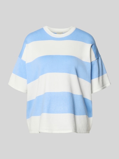 Produktfoto, Relaxed Fit Shirt aus Viskose-Mix Modell 'LULS' von ICHI mit weißen und hellblauen Blockstreifen, glatte Textur, Damen Shirt