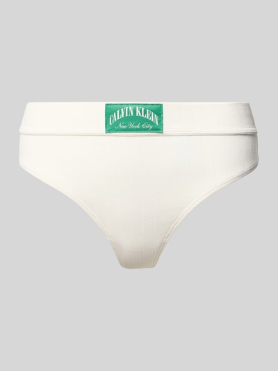 Produktfoto, String aus Baumwoll-Mix Modell 'THONG' von Calvin Klein Underwear, unifarben, gestreifte Struktur, label patch, elastyczny pas, stretch