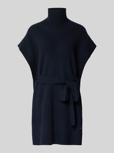 Produktfoto, Regular Fit Poncho aus reiner Schurwolle Modell 'FAVANDA' von BOSS, jednolity kolor, imitacja dzianiny, krój regular fit, aplikacja z logo, wiązany pasek, golf, bez rękawów, materiał: czysta żywa wełna