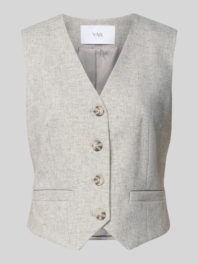 Produktfoto, Regular Fit Weste mit V-Ausschnitt Modell 'RIU' von YAS, krój regular fit, dekolt w serek, listwa guzikowa, wpuszczane kieszenie, długość tyłu w rozmiarze 36: 45 cm, szerokość ramion w rozmiarze 36: 36 cm, szerokość klatki piersiowej w rozmiarze 36: 46 cm