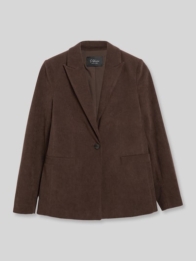 Produktfoto, Regular Fit Longblazer mit Cordstruktur von S. OLIVER BLACK LABEL in Braun, unifarben mit Reverskragen, 1-Knopf-Verschluss und Paspeltaschen, sichtbare Cord-Textur