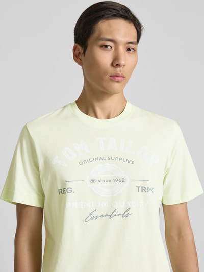 Tom Tailor Regular Fit T-Shirt aus reiner Baumwolle mit Label Print Neon Gelb 3