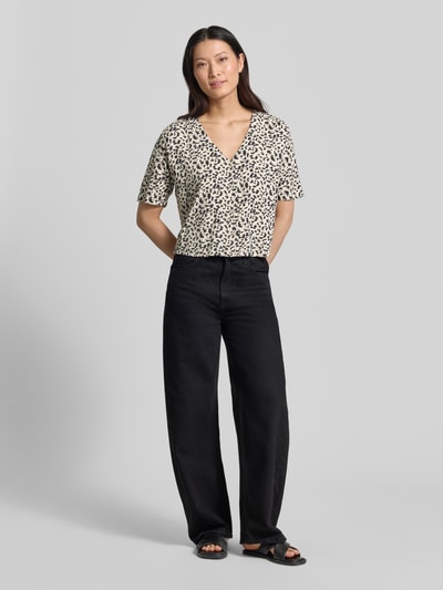 VERO MODA Bluzka koszulowa o pudełkowym kroju z mieszanki wiskozy i lnu model 'MYMILO' Beżowy 1
