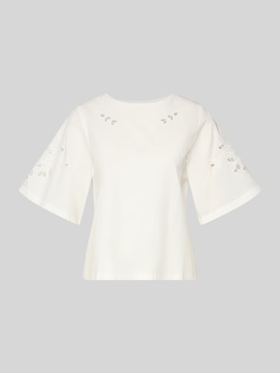 Produktfoto, Regular Fit T-Shirt aus reiner Baumwolle Modell 'TARGA' von Weekend Max Mara, Optik: Unifarben, Ajour-Stickerei-Motiv, Jersey, kurze Röhrenärmel, Rundhals