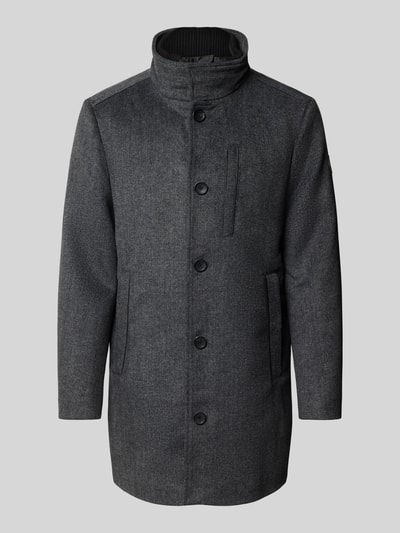 Tom Tailor Regular fit lange wollen jas met opstaande kraag Donkergrijs gemêleerd - 2