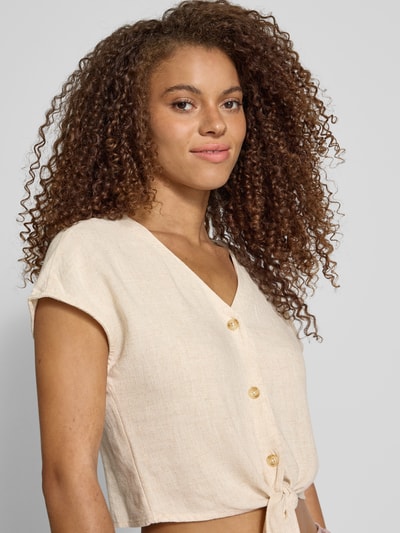 Only Regular fit blouse van een mix van viscose en linnen, model 'SIESTA' Ecru - 3