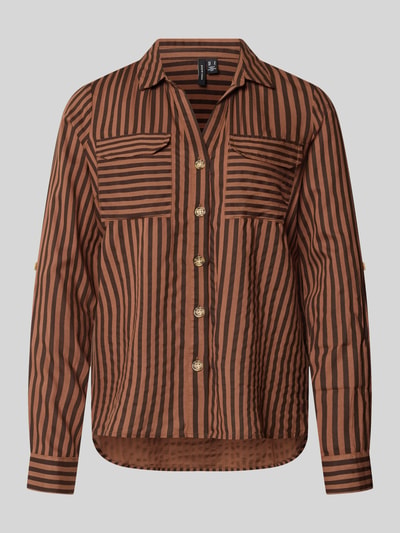 VERO MODA Regular fit blouse met lange mouwen van pure viscose model 'BUMPY' Chocoladebruin - 1