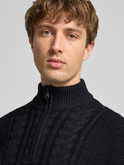 Blend Sweter z dzianiny z zamkiem błyskawicznym model ‘BASIM’ Czarny 3