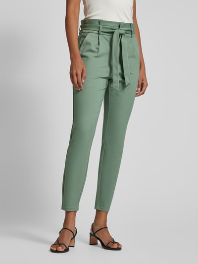 Vero Moda Tapered fit stoffen broek met strikceintuur, model 'EVA' Olijfgroen - 4