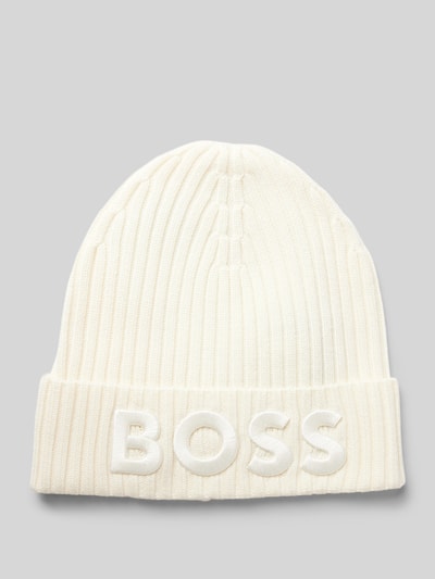 BOSS Czapka beanie z wyhaftowanym logo model ‘Lara’ Écru 1