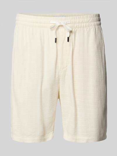 Produktfoto, Regular Fit Shorts aus Viskose-Leinen-Mix Modell 'TEL LATHAM' von Only & Sons in Creme mit Struktur-Muster, Optik: Unifarben, Tunnelzug, Bundabschluss: elastisch, seitliche Eingrifftaschen, Materialverarbeitung: Flammgarn