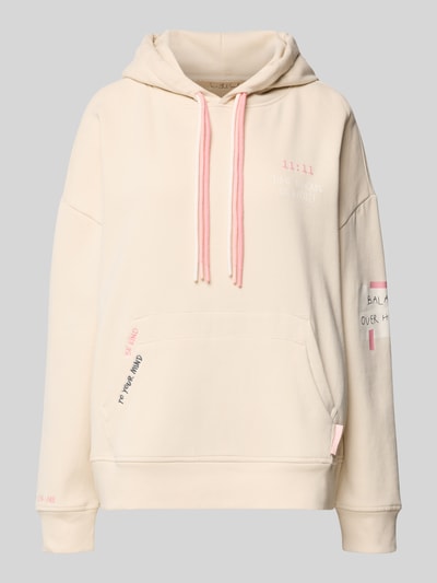 Produktfoto, Hoodie met Stitchings en kangoeroezak van Smith and Soul, dames hoodie in katoenmix, relaxed fit, crèmekleurig met roze accenten.
