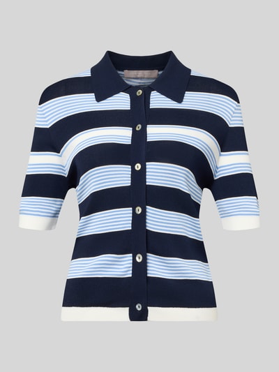 Produktfoto, Regular Fit Poloshirt aus Viskose-Mix mit Knopfleiste von Christian Berg Woman Selection, paski granatowe, białe i błękitne, krój regular fit, półrękaw, długość tyłu w rozmiarze 36: 49 cm, długość rękawa w rozmiarze 36: 26 cm