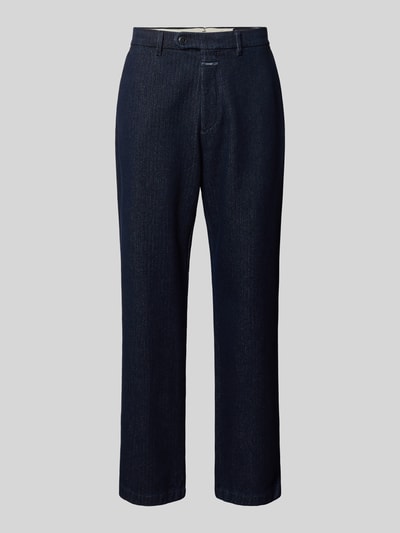 Produktfoto, Straight Fit Hose aus reiner Baumwolle von Closed in Dunkelblau mit Logo-Patch, Eingriff- und Gesäßtaschen, feine Webstruktur