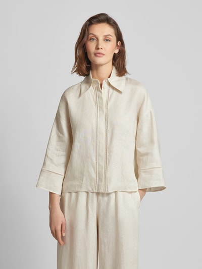 MaxMara Leisure Linnen blouse met platte kraag, model 'ROBINIA' Ecru - 4