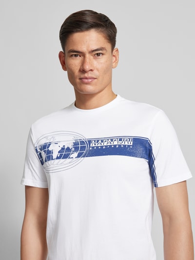 Napapijri T-shirt met label- en motiefprint, model 'MANTA' Wit - 3